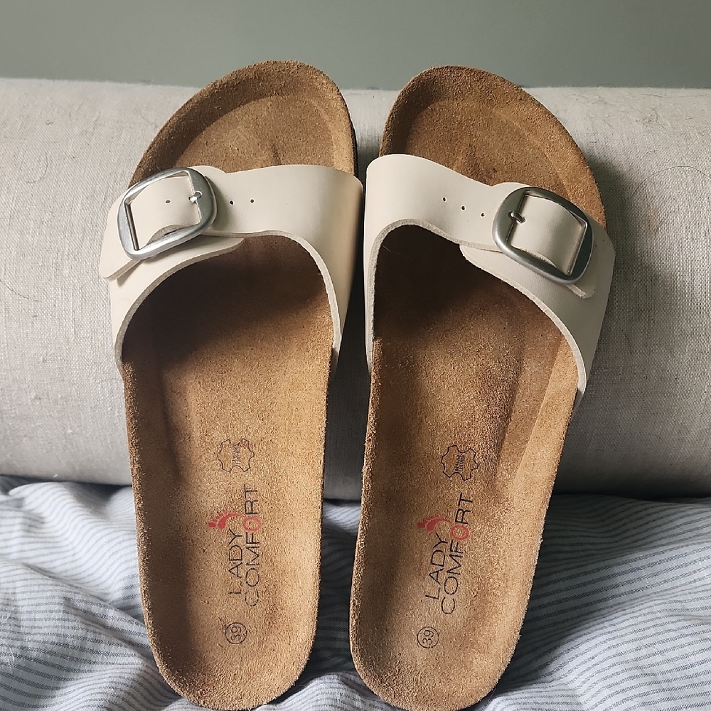 Beige Buckle Sandals